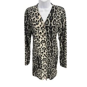 Leopard Print Button‎ Front Dress Women's Size Med Long Sleeve V Neck